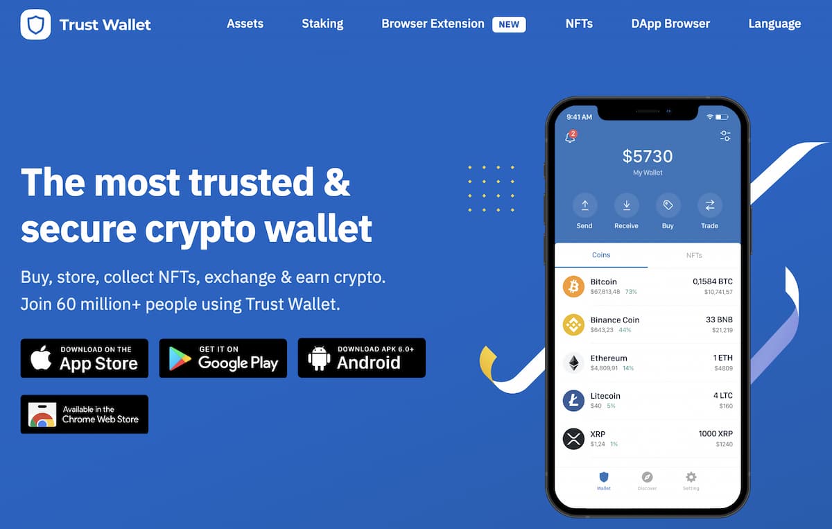Trust Wallet - Ứng dụng ví thân thiện với người dùng với giao dịch hoán đổi token miễn phí 
